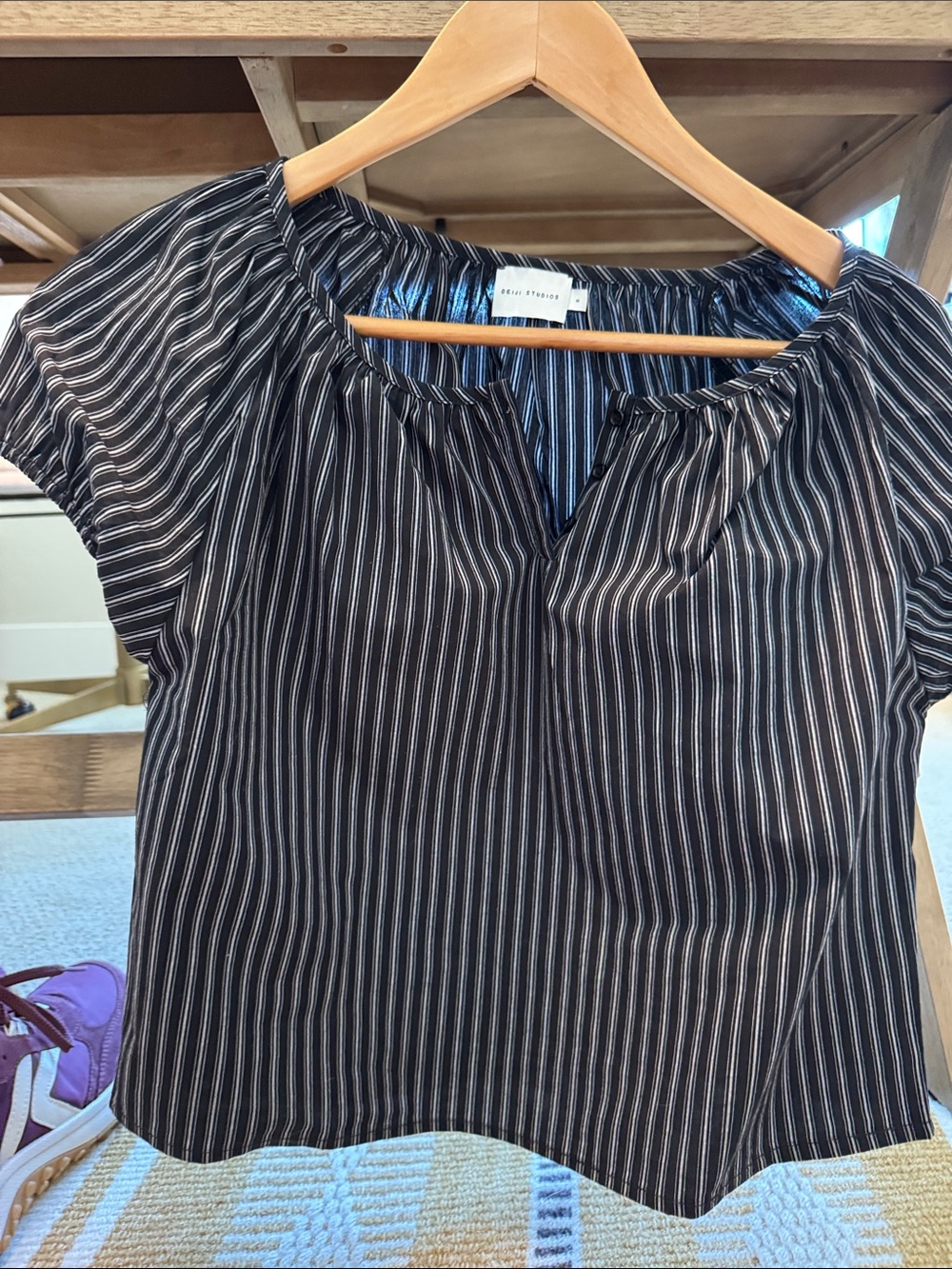 Black & White Striped Short Sleeve Blouse